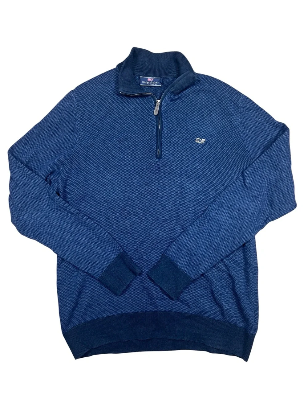 Vineyard Vines Sweater mens Medium Quarter Zip Pullover Navy Blue wool blend